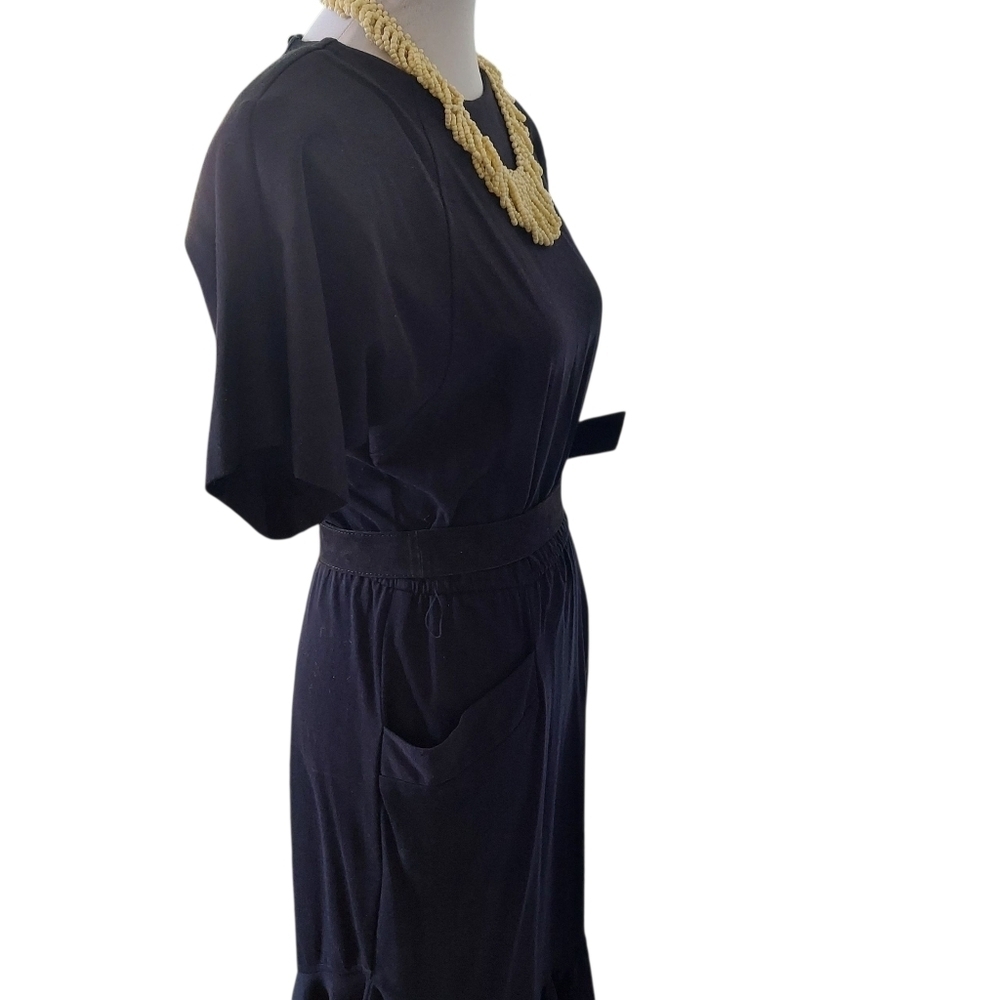 Vintage Black Sheath Dress with Dolman Sleeves and Bib Collar - Picture 7 of 16